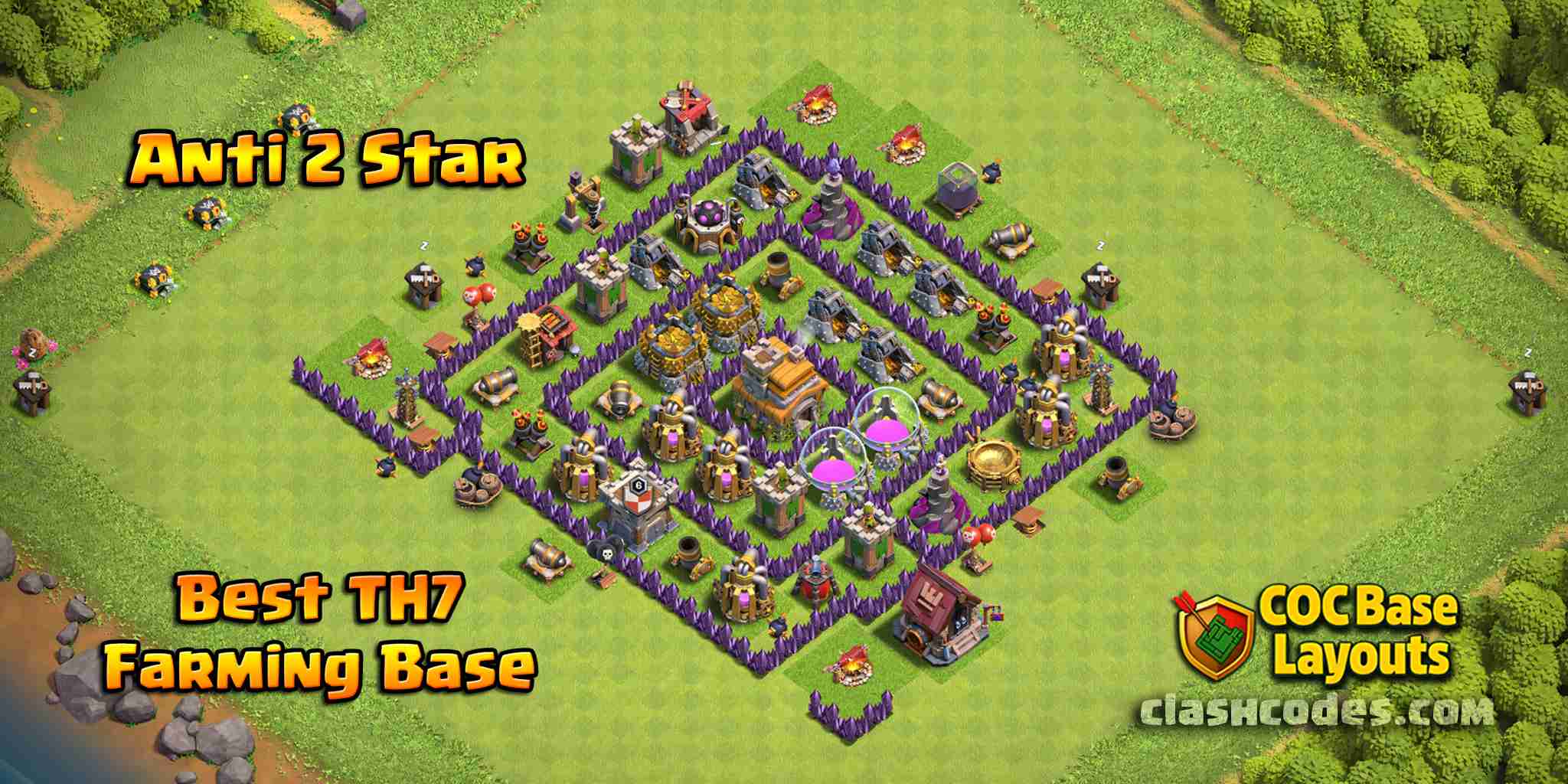 Best Anti 2 Star TH7 Base For Farming Loots - Clash of Clans
