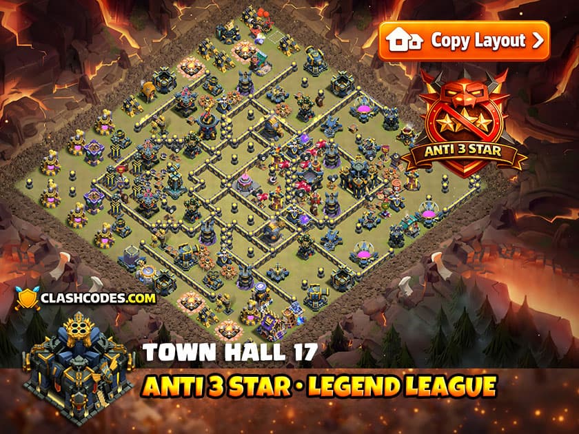 Anti 3 Star Legend League base with Cake A Pult and Inferno Towers at Core