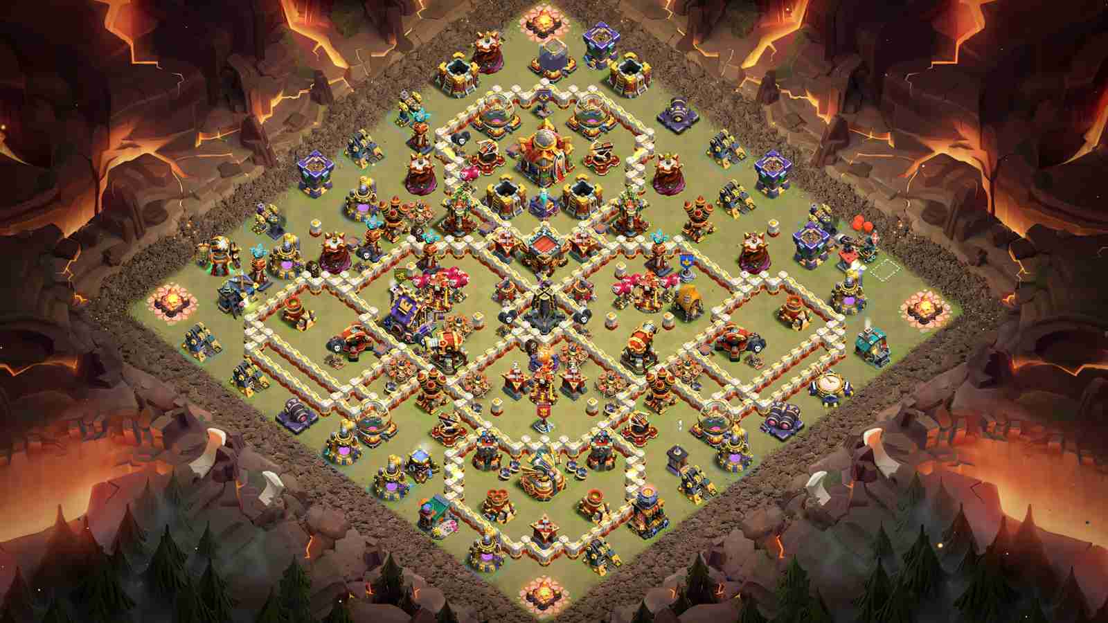 TH16 Base For War with Core Monolith and Inferno Islands