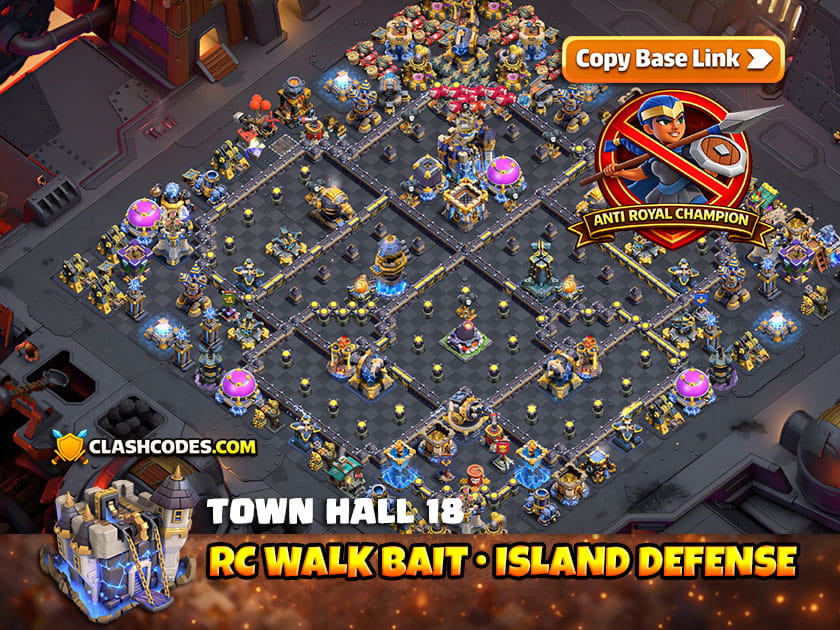 RC Walk Defense TH18 with Seperate Firespitter, Lava Launcher, Monolith, Revenge Tower Islands