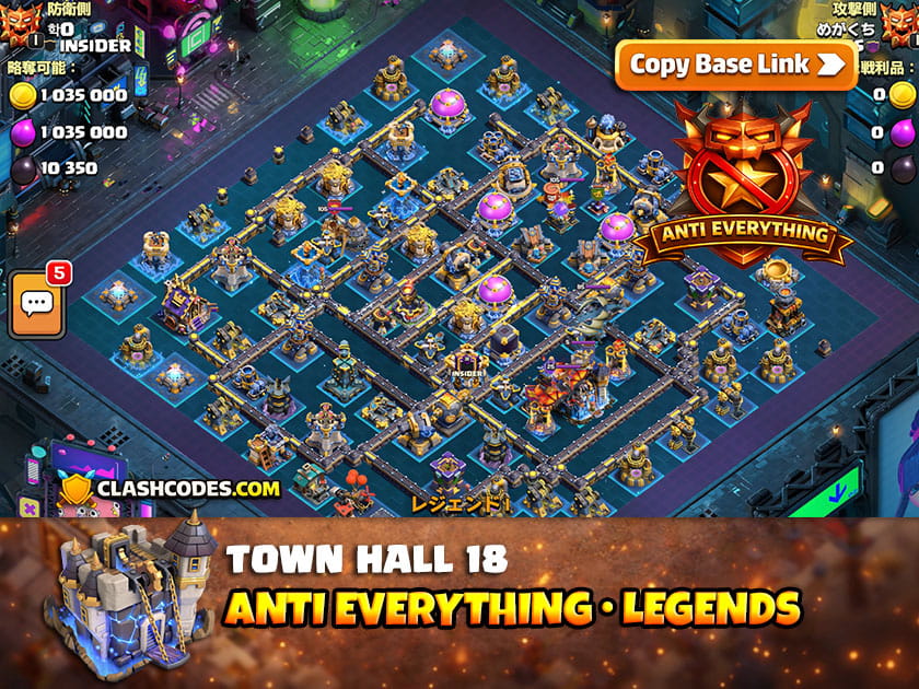 Strong TH18 Hybrid Base Design for Legends 6000+ Trophies (Anti Everything)