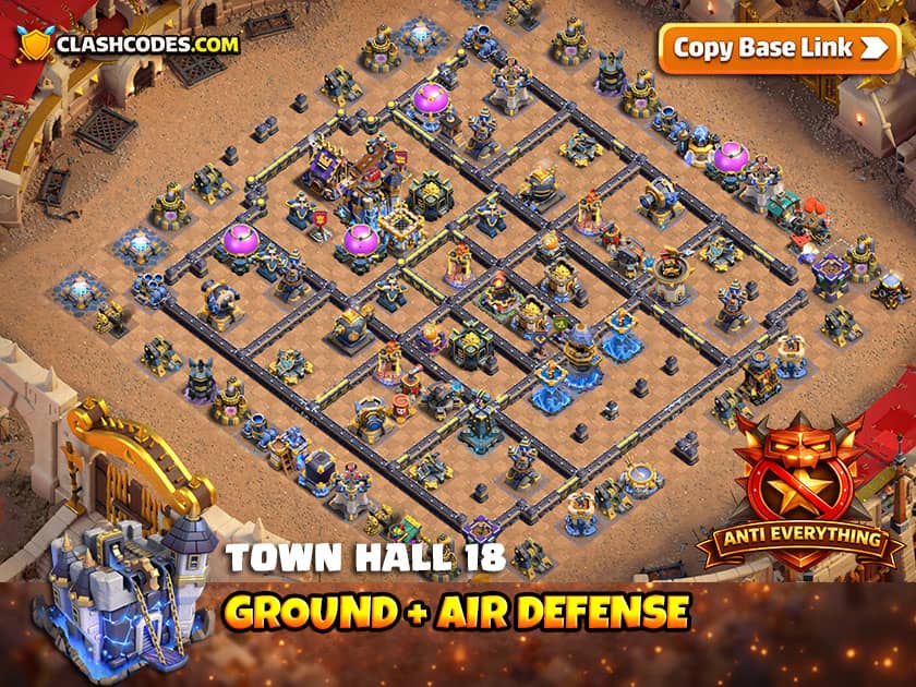 TH 18 Ground and Air Defense Layout with Lava Launcher and 2x Poison Towers
