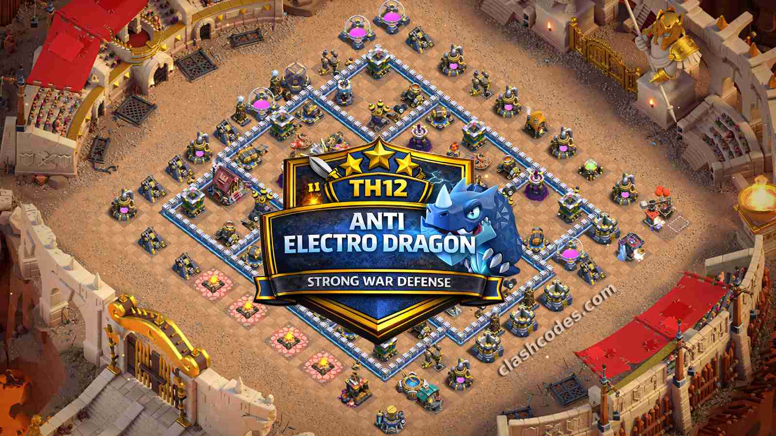 Hard Town Hall 12 - Anti Electro Dragon War Base Layout #59