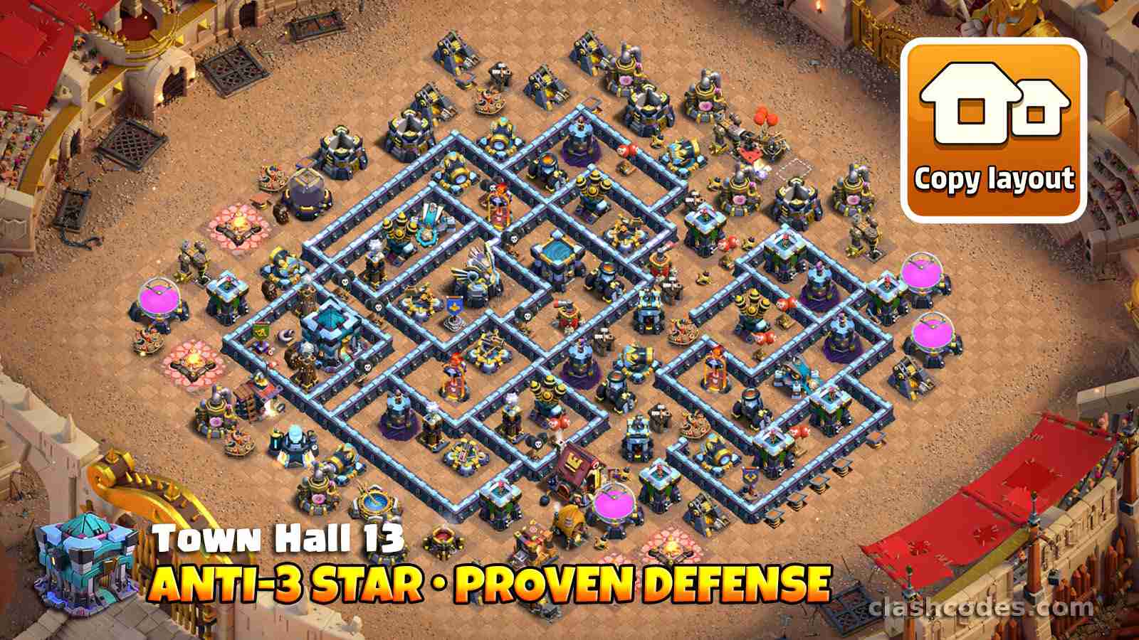 TH13 anti 3 star base using tornado trap bait and unbeatable air defenses