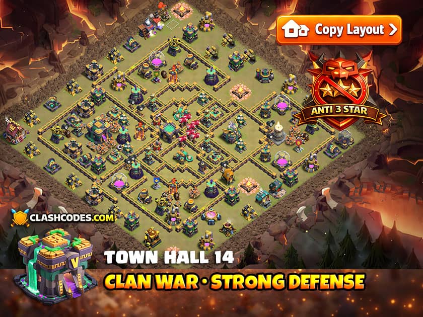 Narrow Funnel TH 14 War Base for Difficult Troop Pathing