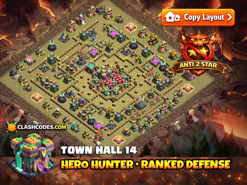 Ranked Battle TH 14 Base with Hero Hunter Defense