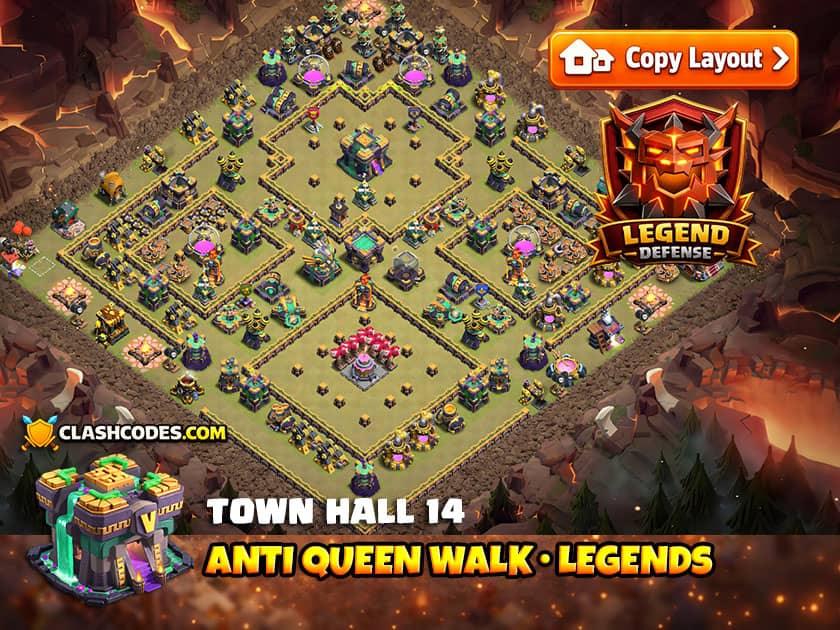 Anti Queen Walk TH 14 Legend League Base Design