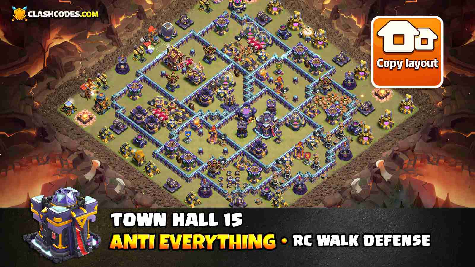 RC Walk defense base for TH18 with Hidden Tesla Farm to Prevent 3 Stars
