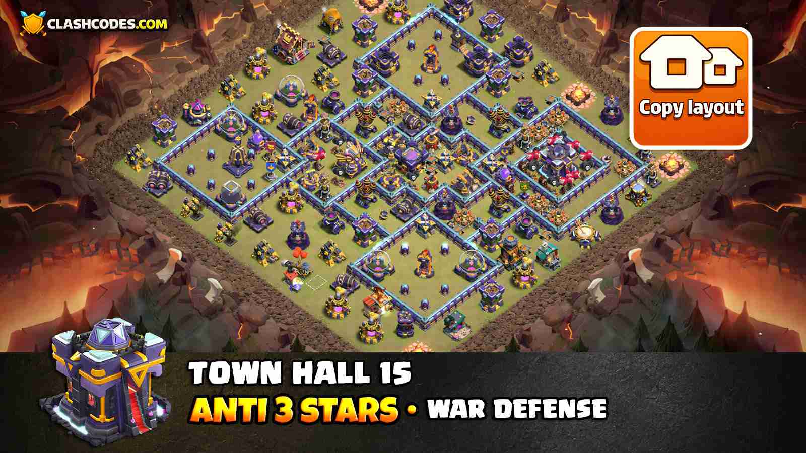 Clan War layout for TH18 with Rage Tower Boosting Monolith and nearby heroes to defend against Root Riders and Electro Dragons
