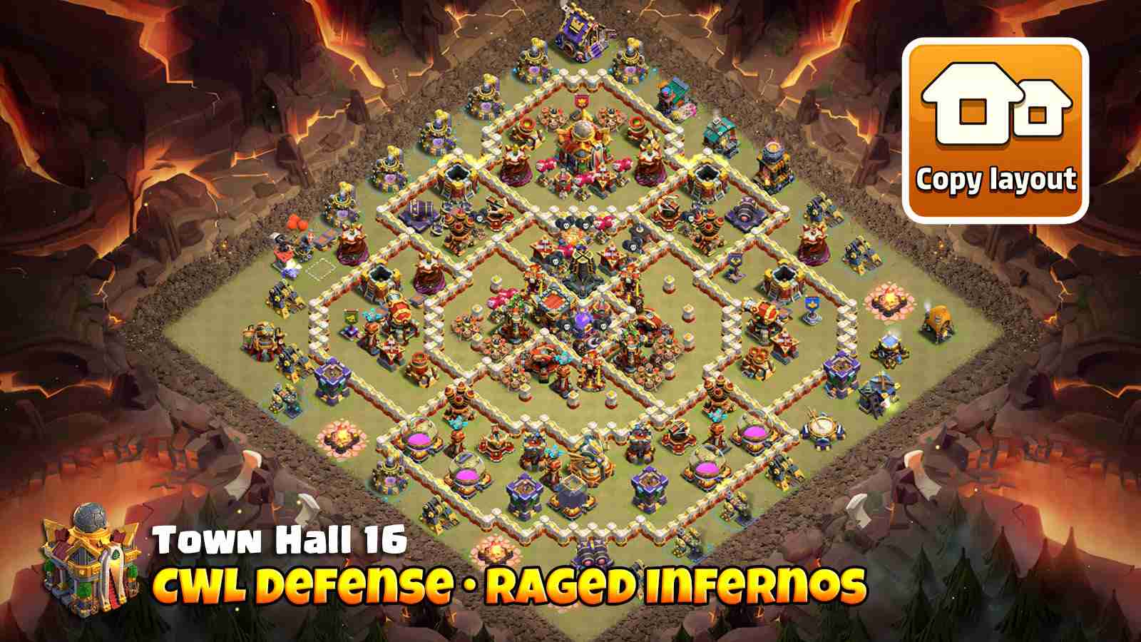 CWL base with raged Monolith core and Poison Tower near TH