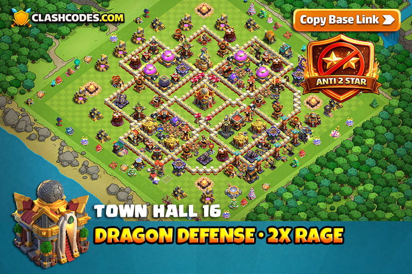 Anti Dragon Base for TH16 Players with 2x Rage Towers