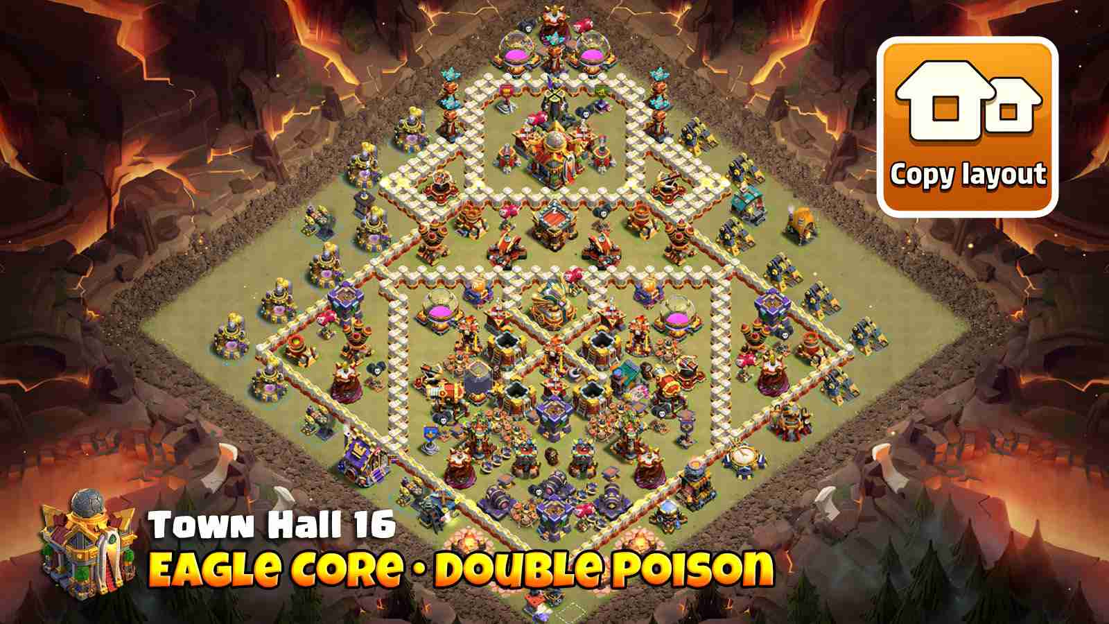 Compact maze style base with strong Eagle core and Poison Towers for max damage