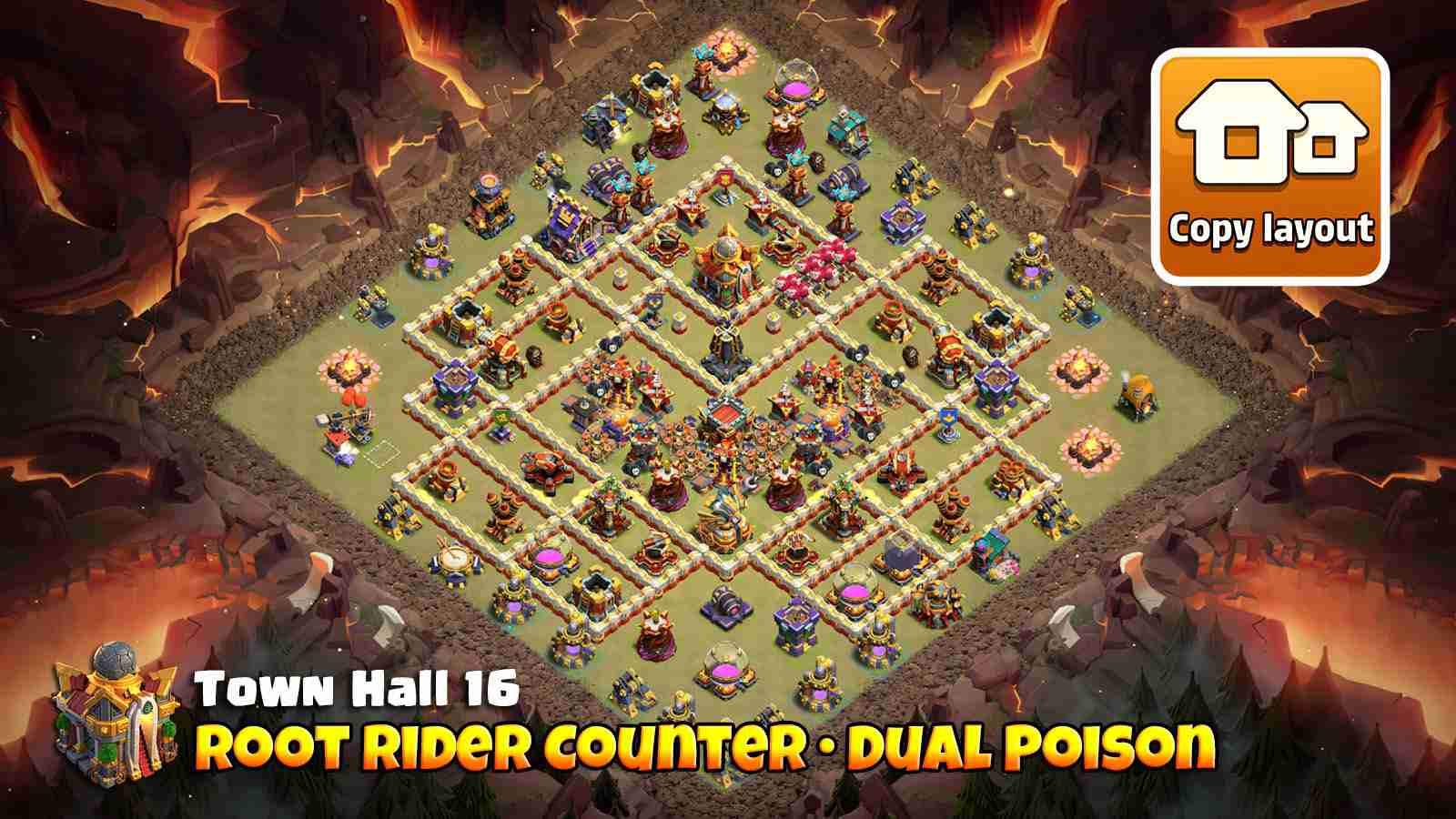 Dual Poison Tower setup with Giant Bomb core that crushes Root Rider attacks.