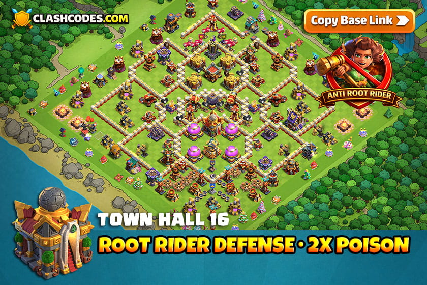 Anti Root Rider Base For TH16 with 2x Poison Towers