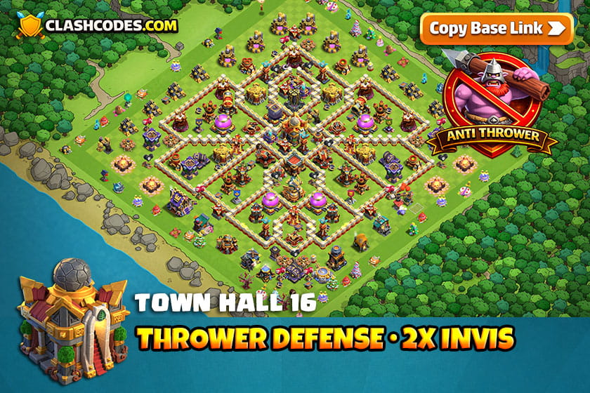 Thrower Defense TH16 Setup with 2x Invisibility Towers