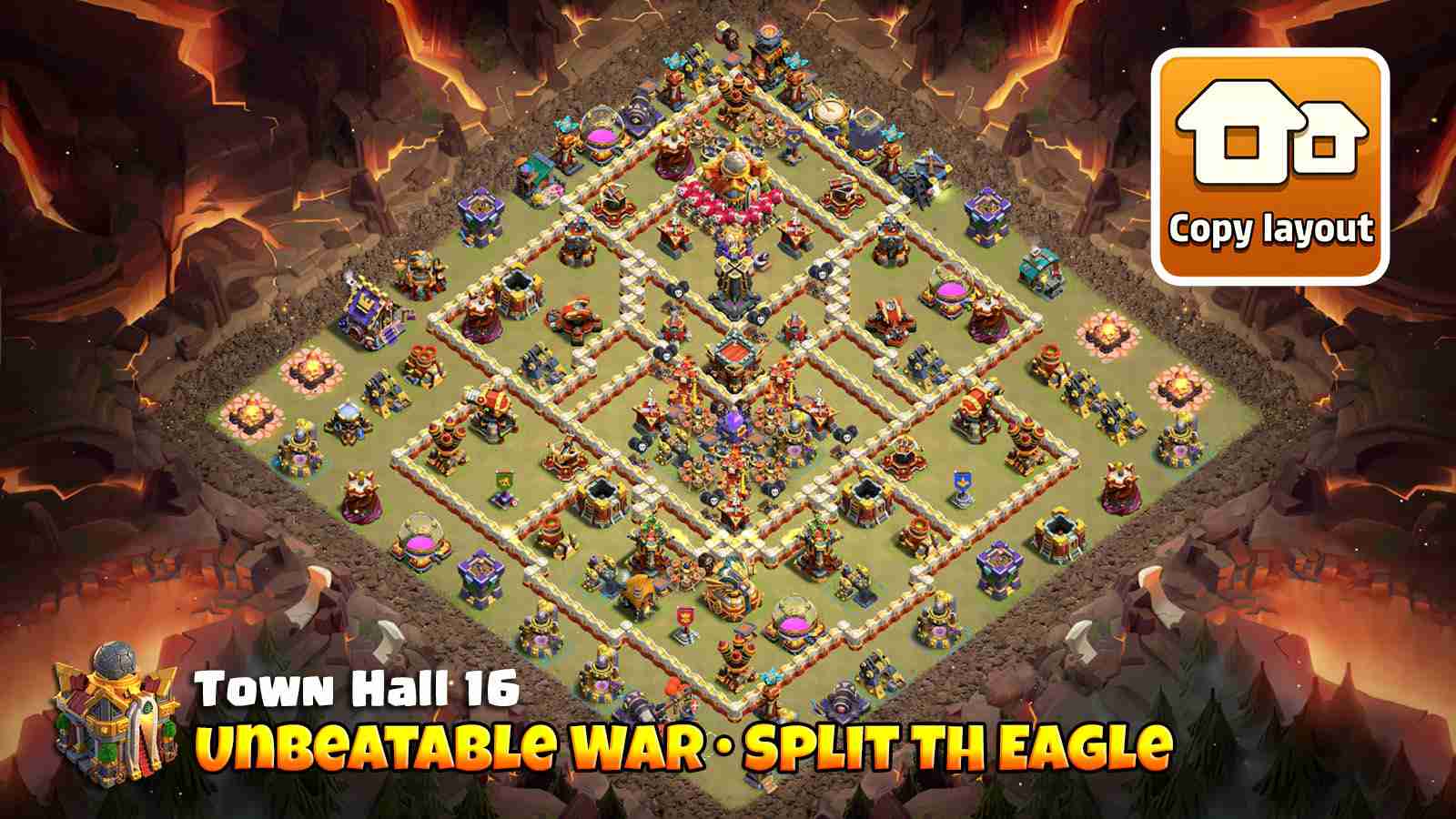 Split Town Hall and Eagle Artillery layout preventing Blimp from taking them down at same time