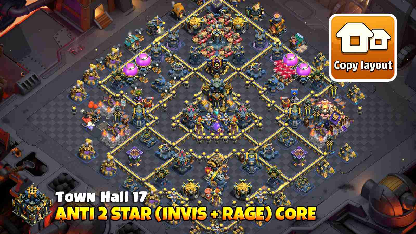Anti 2 star TH17 war layout with Invisibility and Rage towers