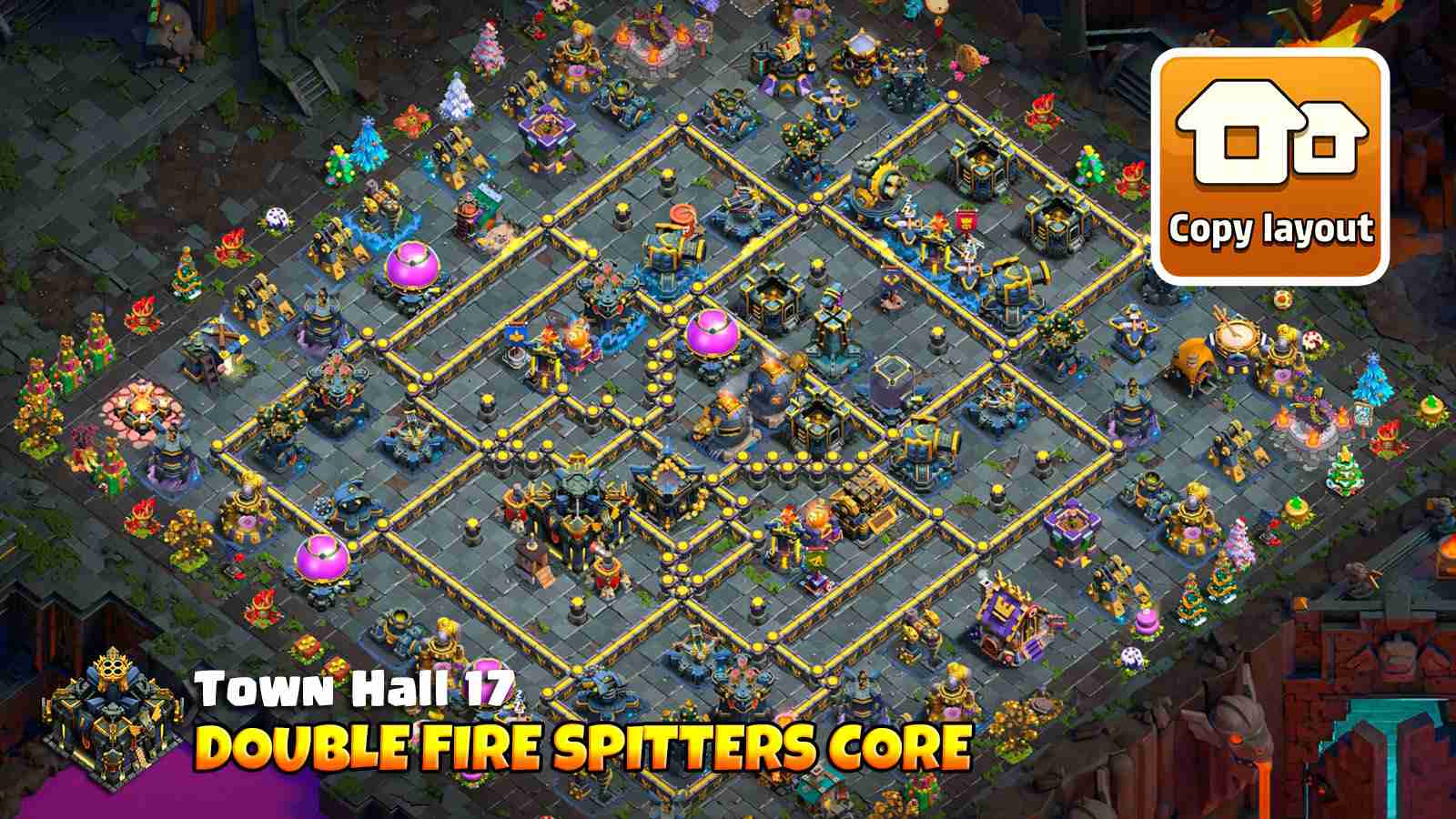 TH17 Firespitter core with poisons towers for Root Rider defense