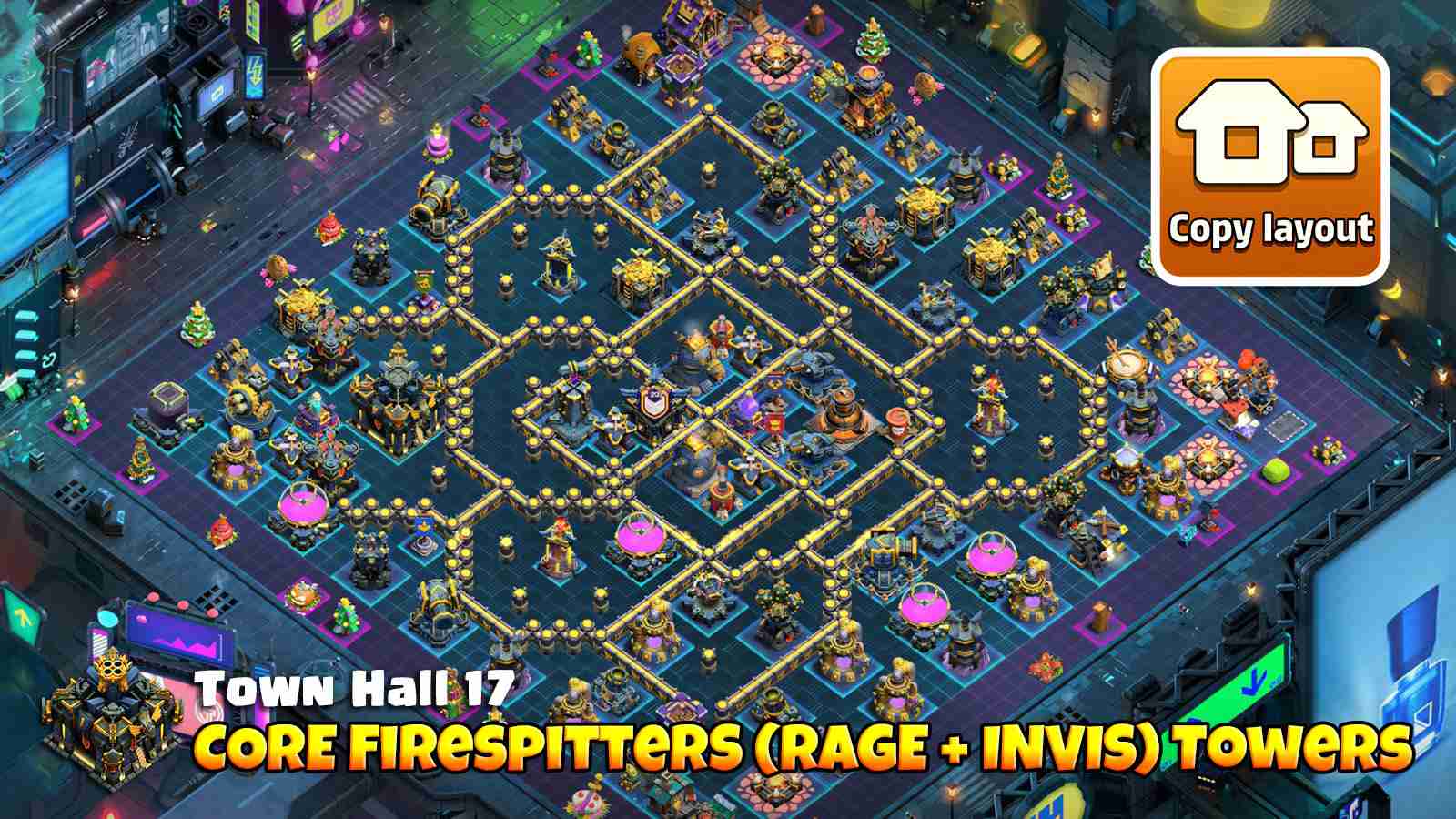 TH17 war base with Invis and Rage towers core design