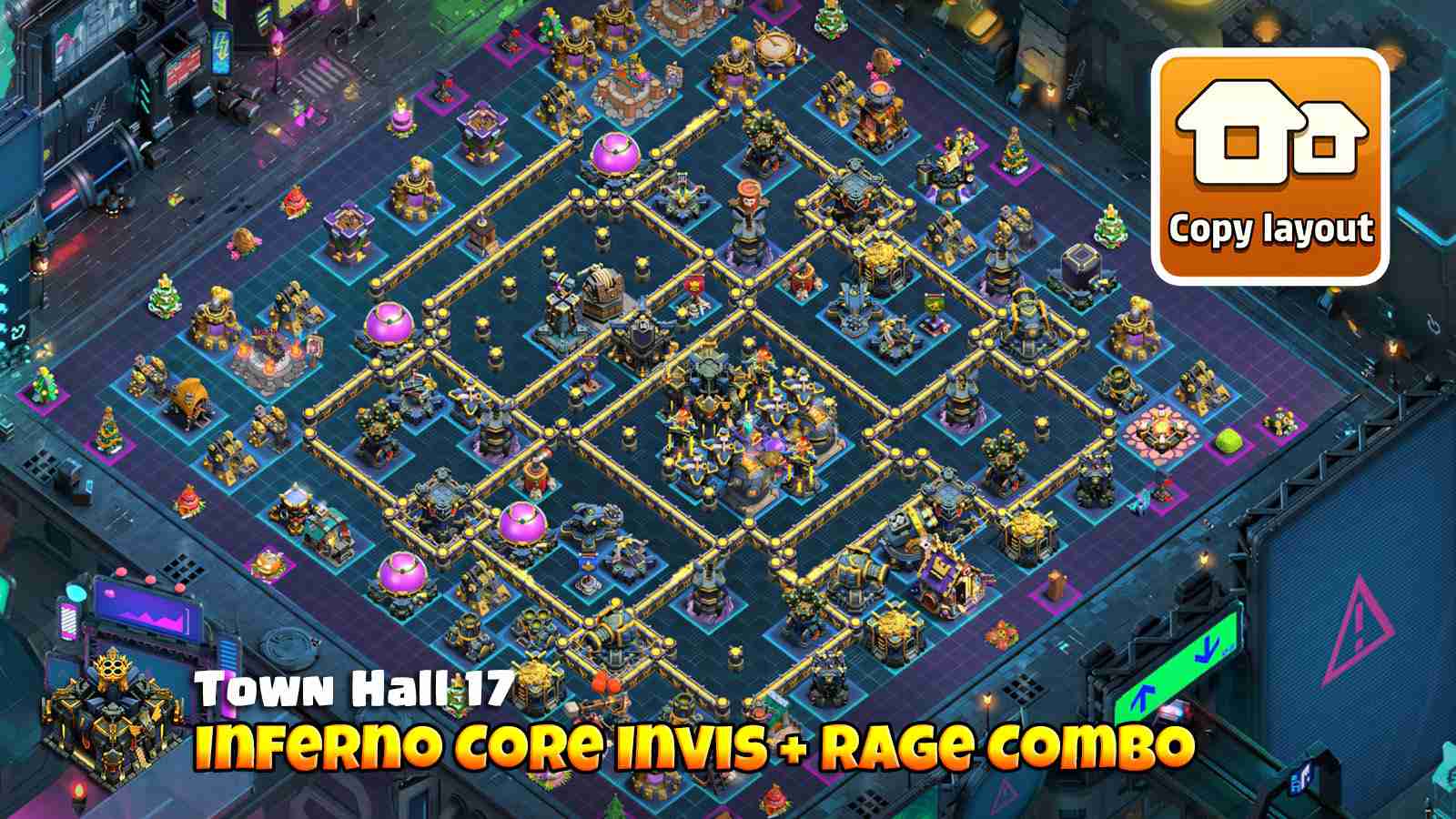 Town Hall 17 core Inferno base with Invis and Rage towers