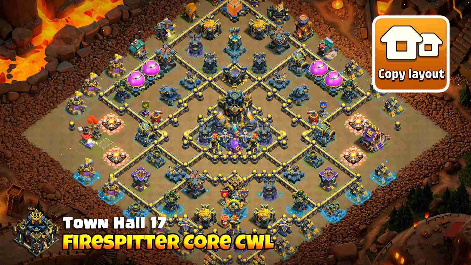 Firespitter core base with Invis and Rage setup for CWL defense
