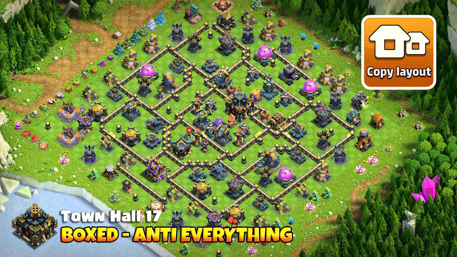 Boxed TH17 war layout using Rage and Poison towers