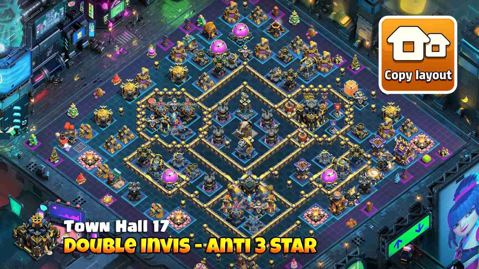 Anti 3 star CWL TH17 base with double Invisibility towers