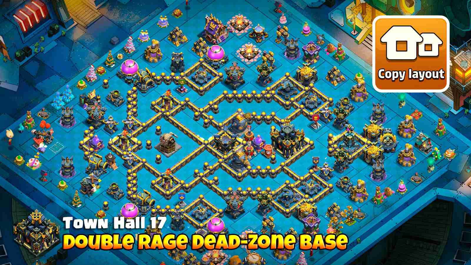 Massive dead zones split Root Riders from their healers so double rage towers can wipe troops before it reaches Town Hall