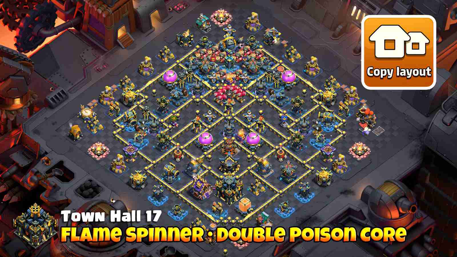 Anti Electro Dragon base with core Flame Spinner, Sweepers pushing E-Drags off entry paths.