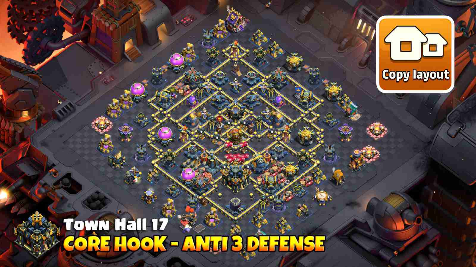 Hook Tower core TH17 with double Rage towers for strong defense