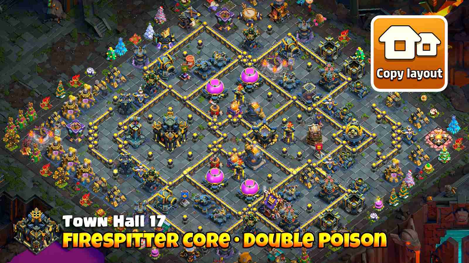 Hybrid base with Inferno islands, Poison Tower and core Firespitter