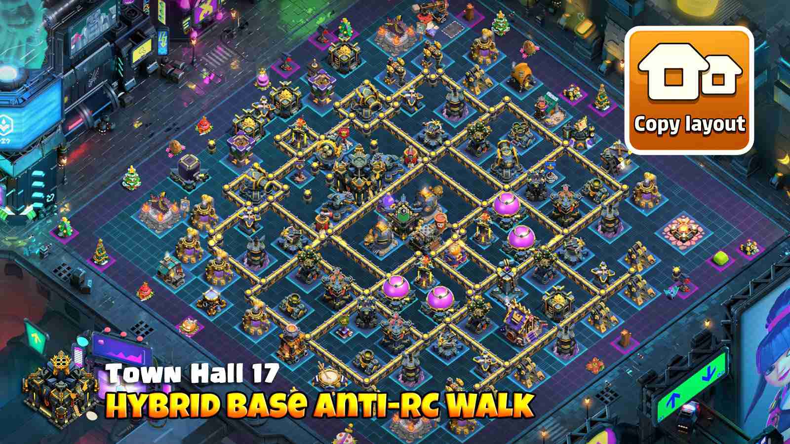 Hybrid defense using Rage and Poison Towers to counter RC walk