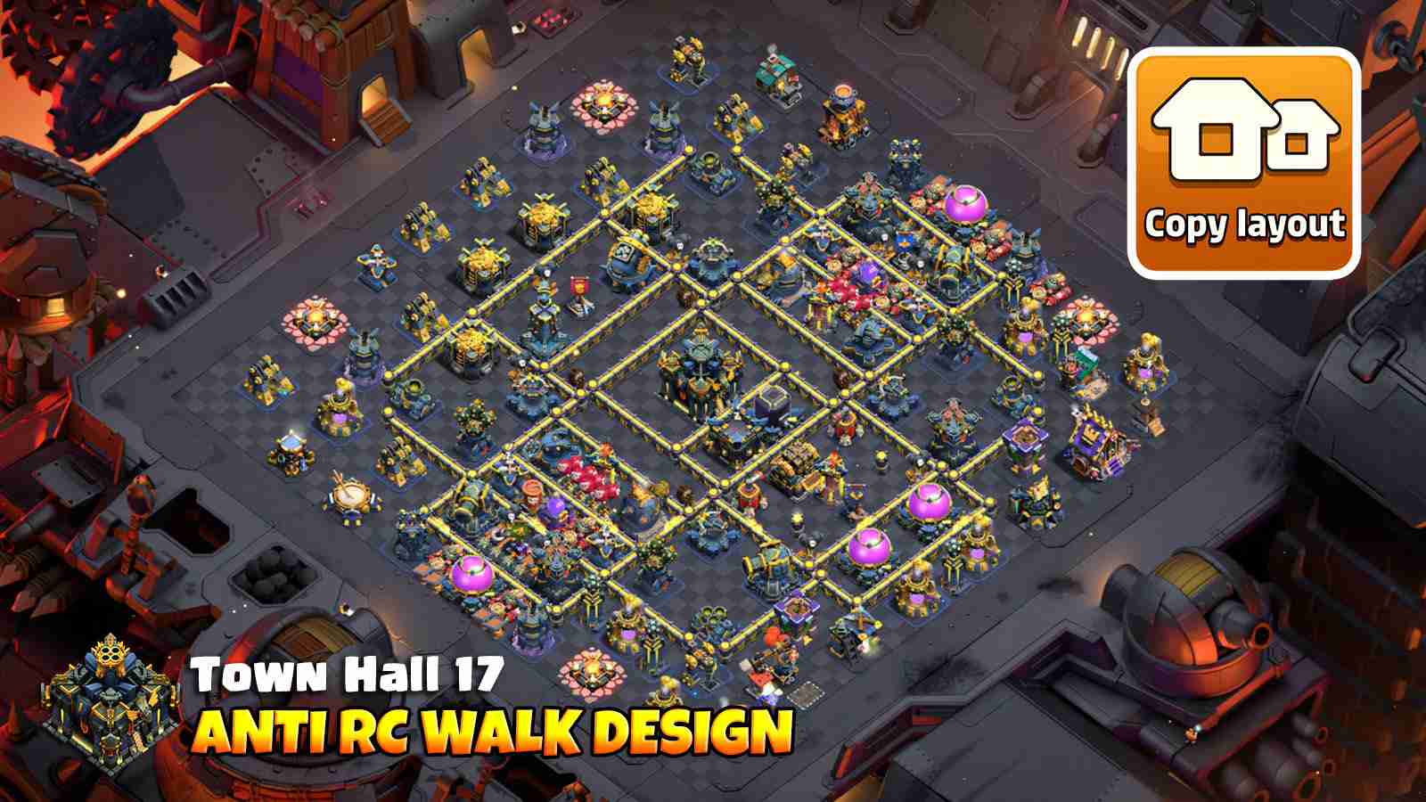 RC Walk defense base with dual Rage towers and spaced compartments