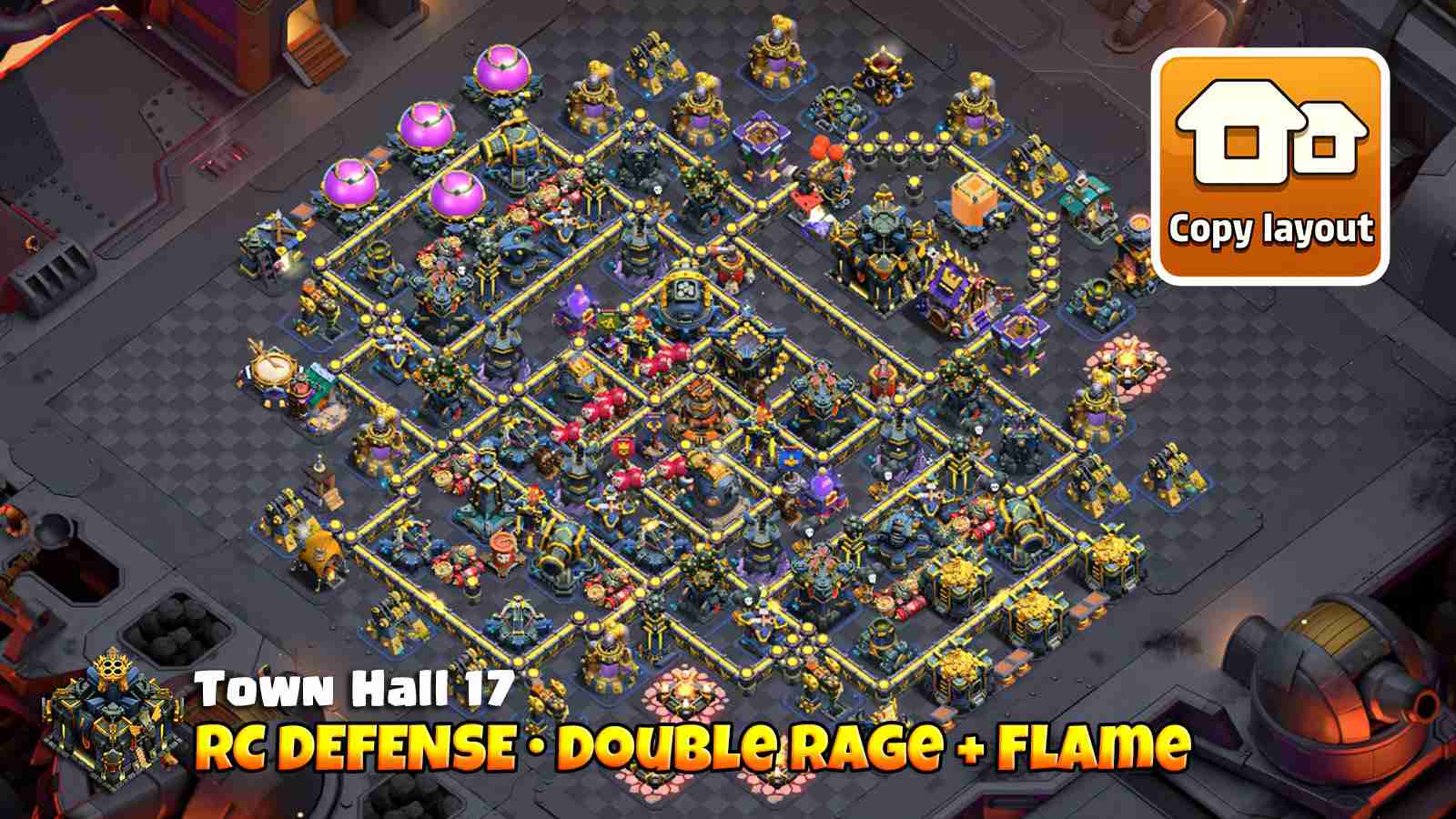 RC Walk defense design with double Rage boosting Scattershots, Infernos and Firespitters