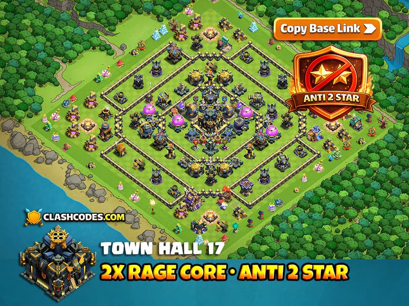 Base TH17 con 2 Torres de furia para Aldea Principal y defensa anti 2 estrellas