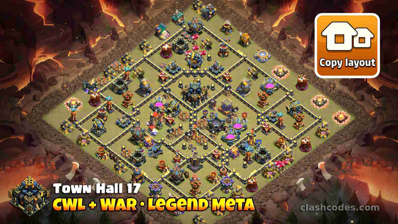 TH17 legend league base focused on storage protection and consistent war defense