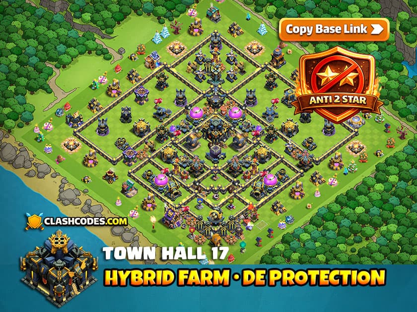 Base TH17 híbrida de farmeo con protección de Elixir oscuro y defensa anti 2 estrellas