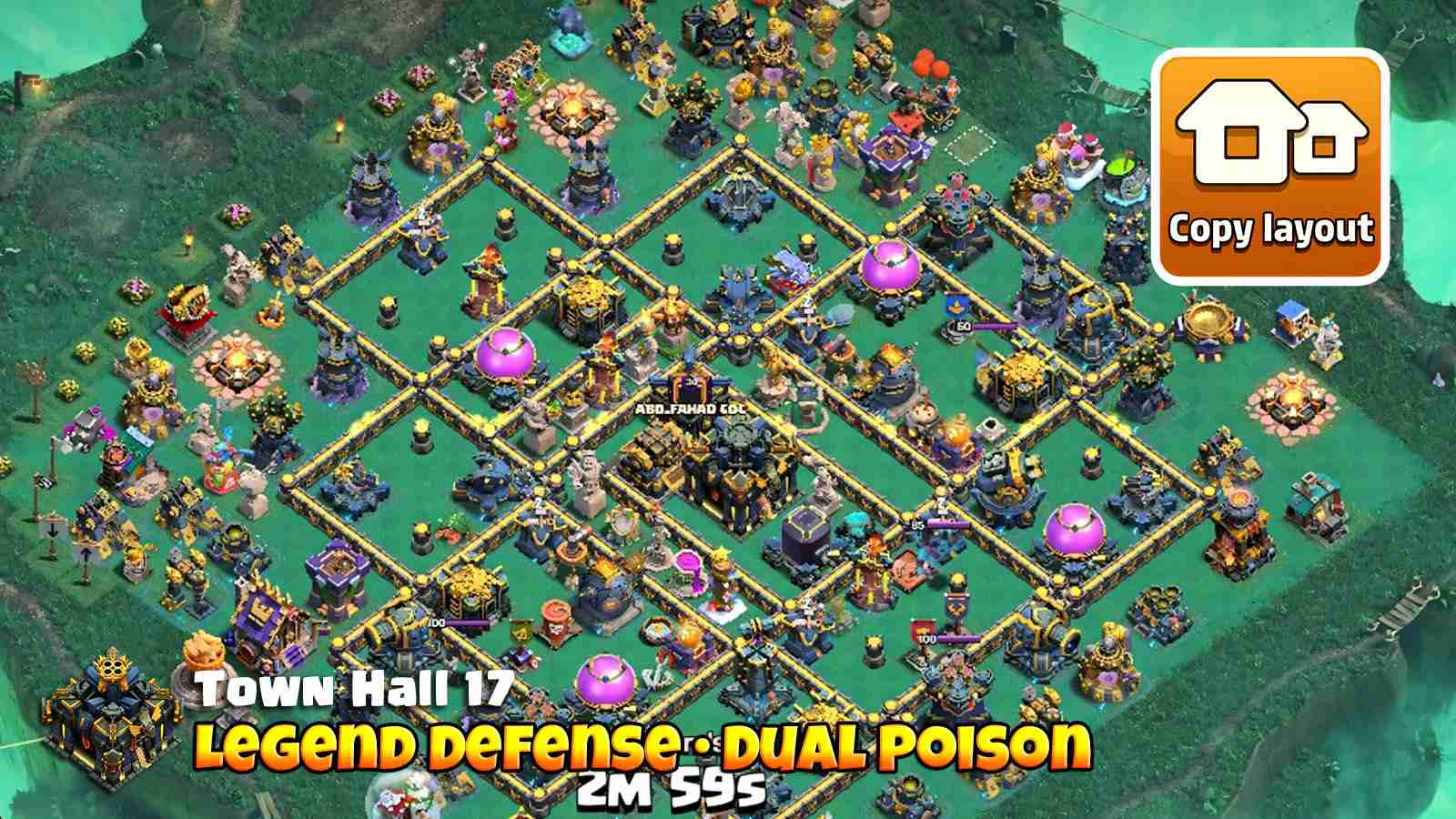 Legend League design with 2x Poison Towers, strong anti-RC walk defense and consistent defense wins