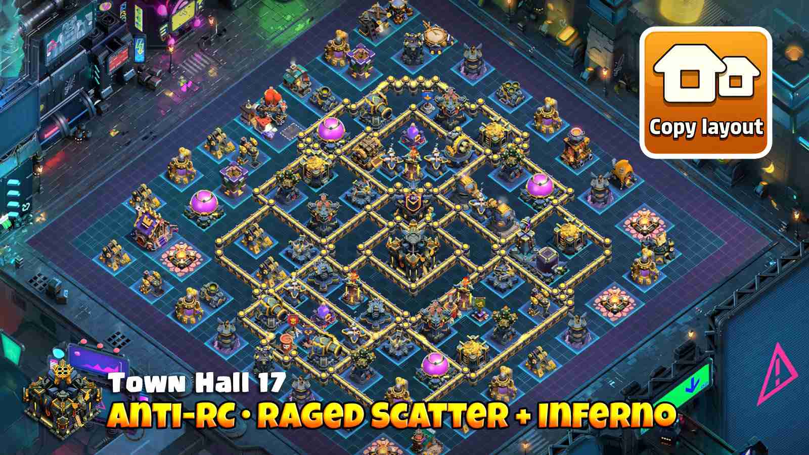 Deadzones near TH and Raged Scattershots/Inferno designed to defend Royal Champion walks