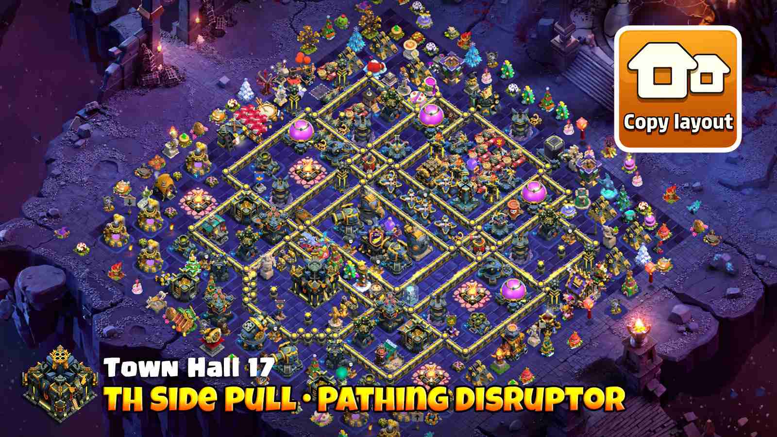 Town Hall side baited entry that pulls troops away and sends them into low damage paths