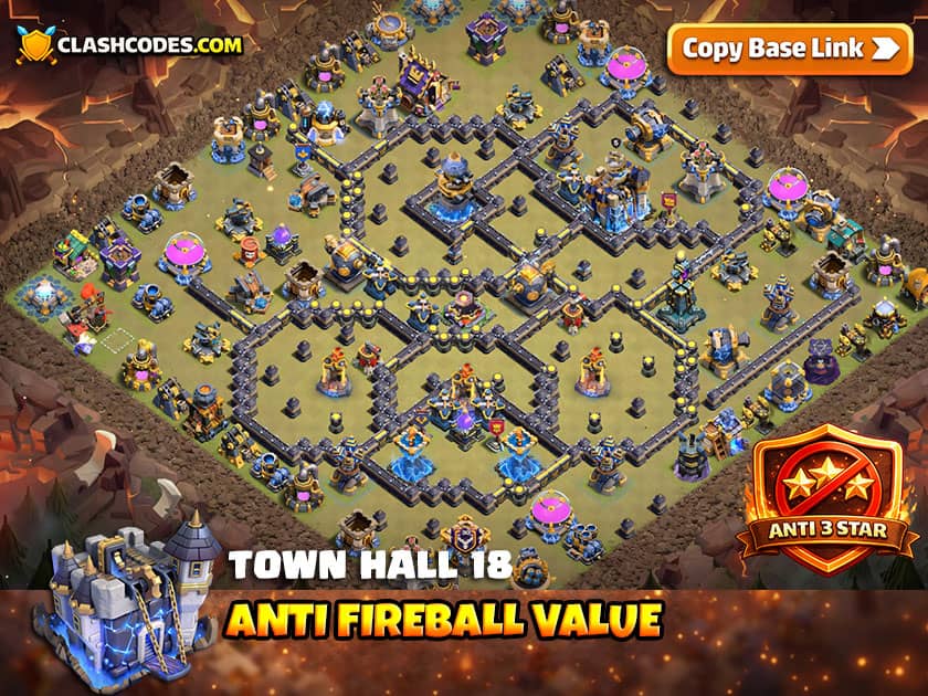 Anti Fireball TH 18 Base with Separated Inferno Towers, Monolith and Firespitters