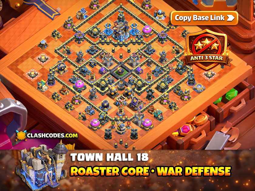 Layout for Clan War Defense with Crafted Roaster Defense added at core