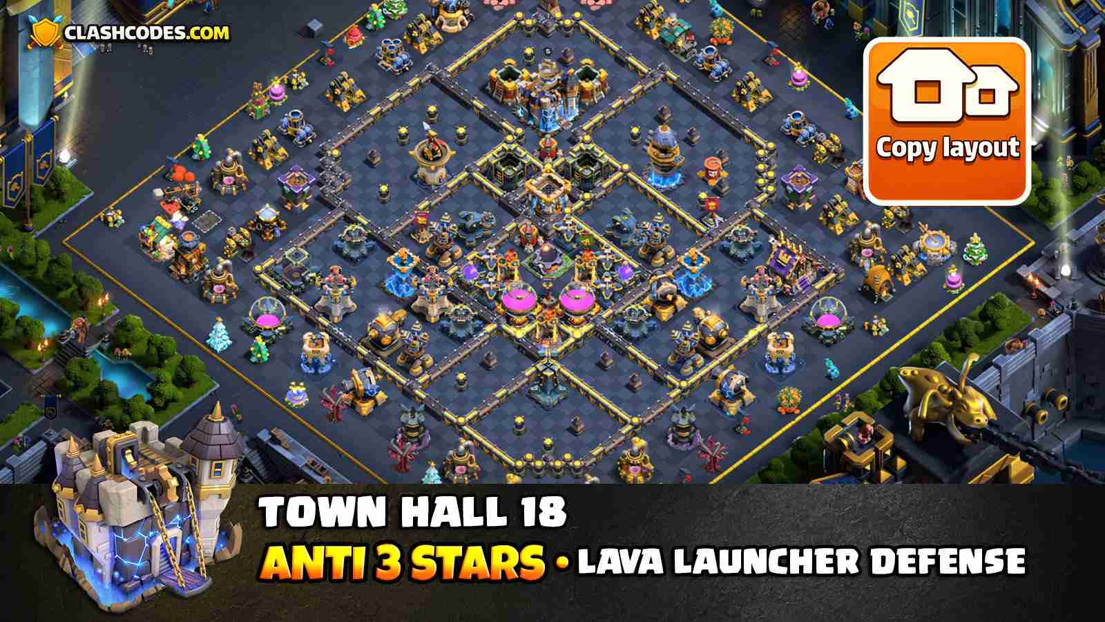 Anti 3 Star Farming Layout with Lava Launcher (2x Rage)
