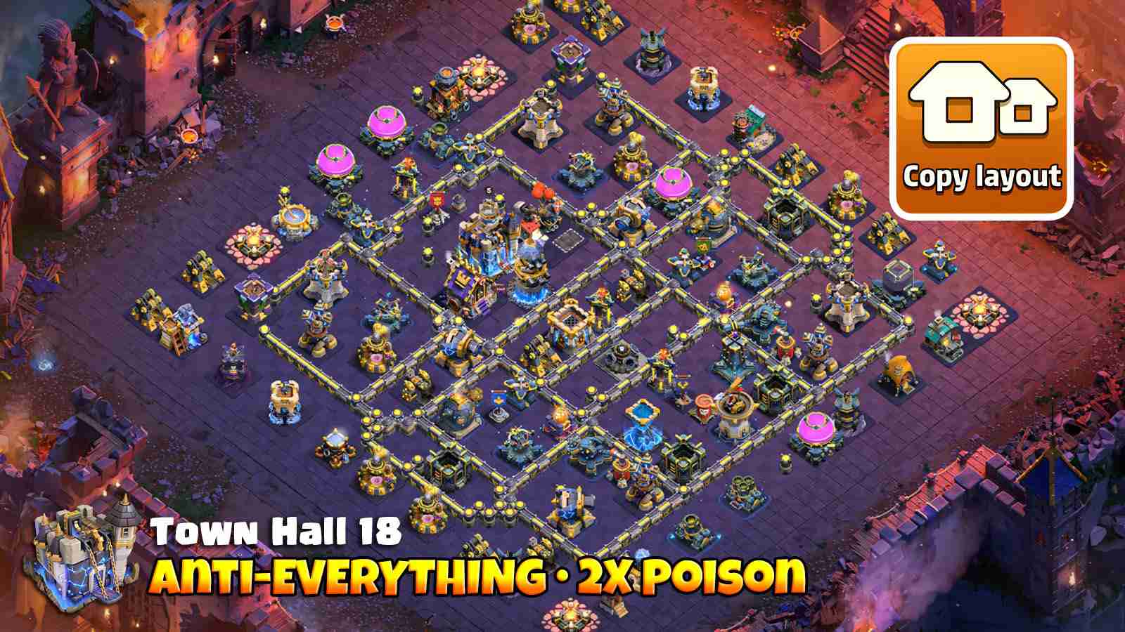 Base 1 hybrid anti-everything war layout with double poison towers for Electro Dragon Defense