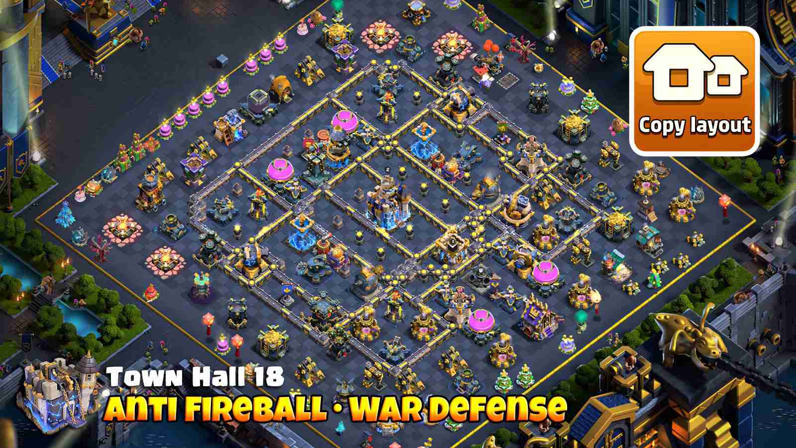 Base 9 Warden Fireball defense base with spaced compartments