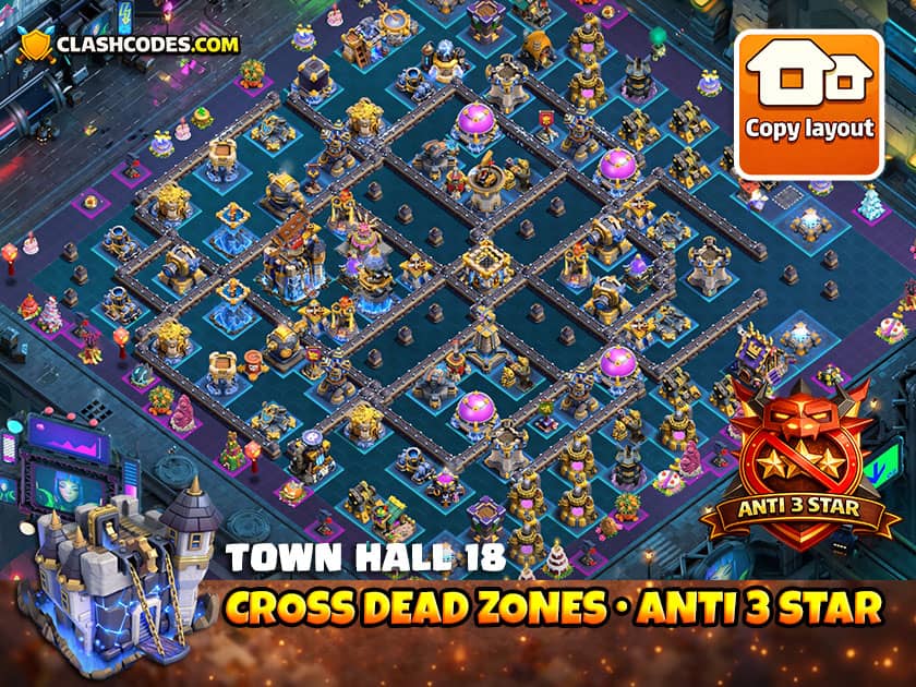 Cross shaped dead zones around Clan Castle to make it harder for enemies to score 3 stars