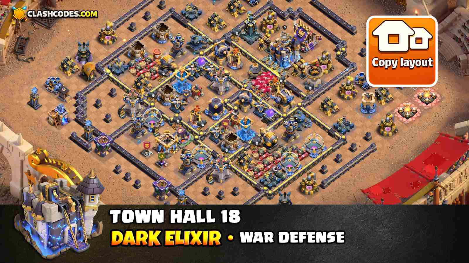 DE Protection TH18 Layout (2x Rage) For Clan Wars or Home Village Defense