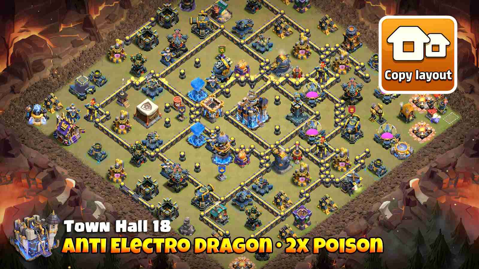 Electro Dragon defense with spaced defenses and Poison Tower near Firespitters