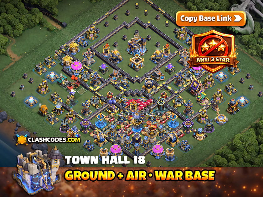 Diamond (Ground + Air) Defense TH18 Baselayout for Clan Wars or Ranked Battles