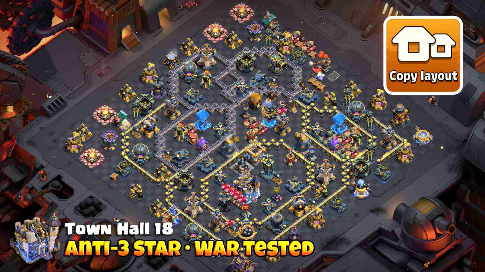 anti-3 star clan war base with unsymmetrical layout that breaks funnels